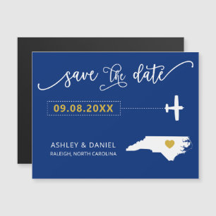 North Carolina Wedding Save the Date Kaart, Map Magnetische Uitnodiging