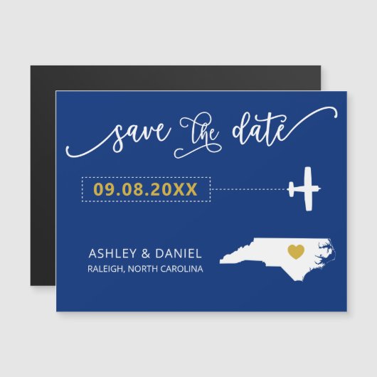North Carolina Wedding Save the Date Kaart, Map Magnetische Uitnodiging (Voorkant / Achterkant)