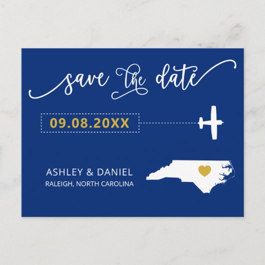North Carolina Wedding Save the Date Map Briefkaar Briefkaart (Voorkant)