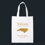 North Carolina Wedding Welcome Bag voor Hotel Gues Boodschappentas<br><div class="desc">Het weekend van de bruiloft heet cadeautas voor gasten uit de stad voor je bruiloft,  met afbeelding van North Carolina,  met hart dat je op de precieze locatie kunt plaatsen. Vul tas met je favoriete godies.</div>