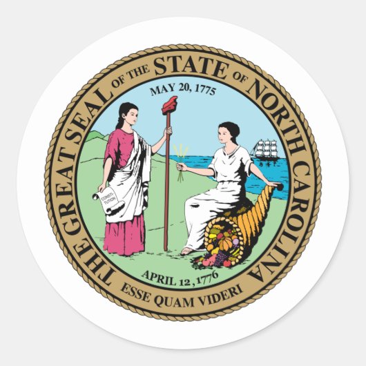 North Carolinian Seal, North Carolina Ronde Sticker (Voorkant)