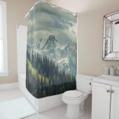 North Cascade: Majestic Mountain Peak. Douchegordijn (In situ)