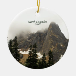 North Cascades Fog over Mountain Photo Glas Ornament