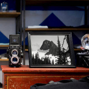 North Cascades Mountain Peak Zwart-wit Foto Afdruk