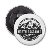 North Cascades Nationaal Park Zwart Wit Embleem Button Flesopener (Voorkant)
