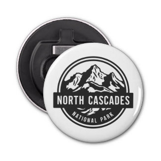 North Cascades Nationaal Park Zwart Wit Embleem Button Flesopener