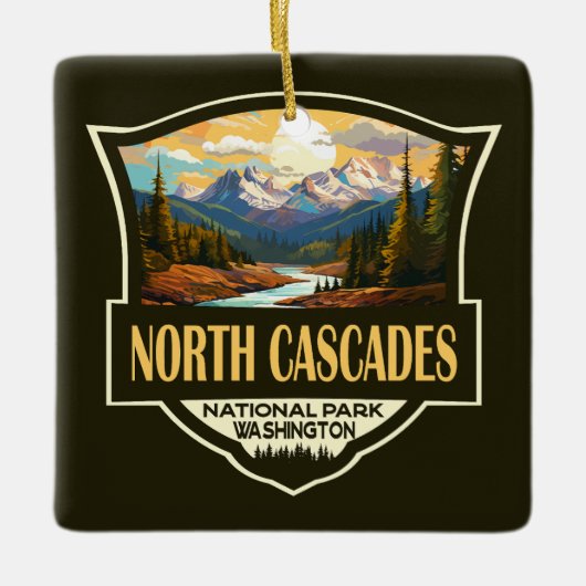 North Cascades National Park Illustratie Reizen Keramisch Ornament (Voorkant)