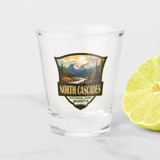 North Cascades National Park Illustratie Reizen Shot Glas (Voorkant)