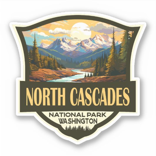 North Cascades National Park Illustratie Reizen Sticker (Voorkant)