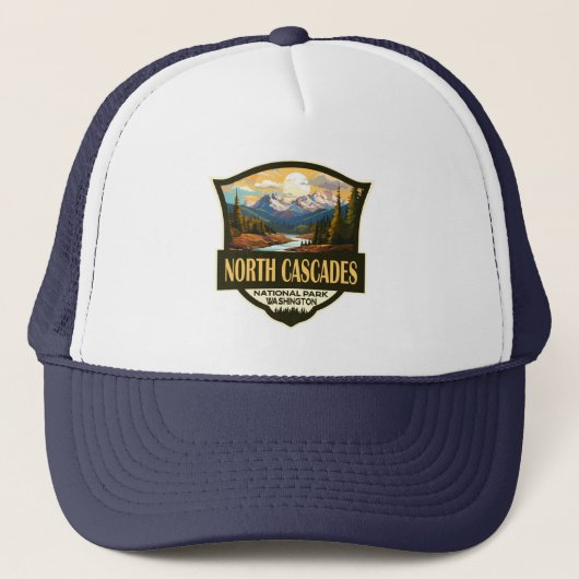 North Cascades National Park Illustratie Reizen Trucker Pet (Voorkant)