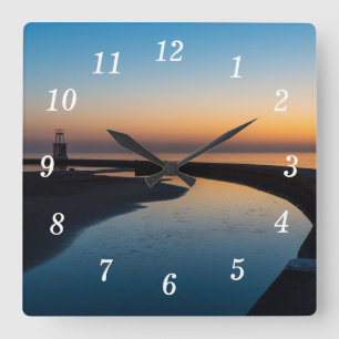 North Chicago Lighthouse Dawn Wall Clock Vierkante Klok