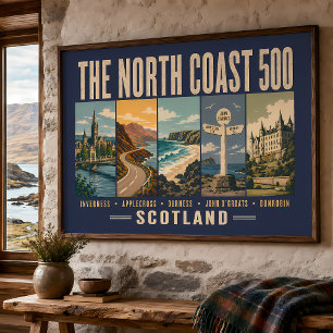 North Coast 500 Schotland Landmarks Illustratie Poster