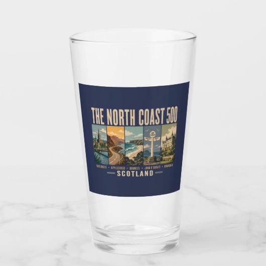 North Coast 500 Scotland Landmarks Illustration Glas (Voorkant)