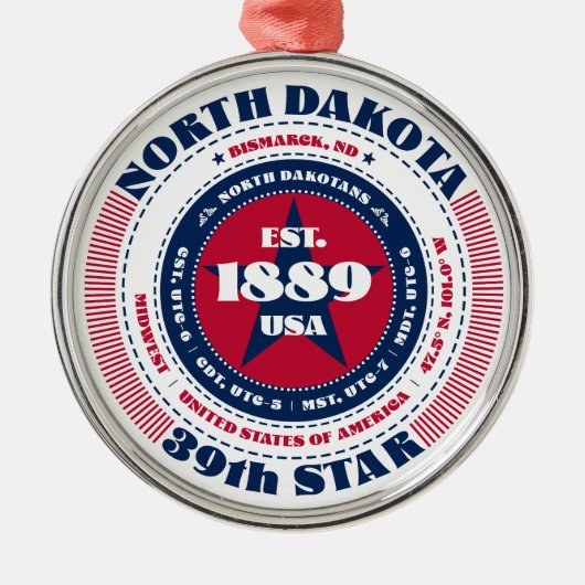 North Dakota 39e staat kerstversiering Metalen Ornament (Voorkant)