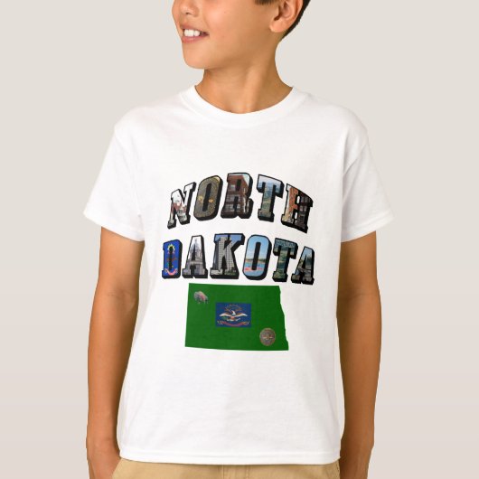 North Dakota Afbeelding tekst, kaart, Kind van de  T-shirt (Voorkant)