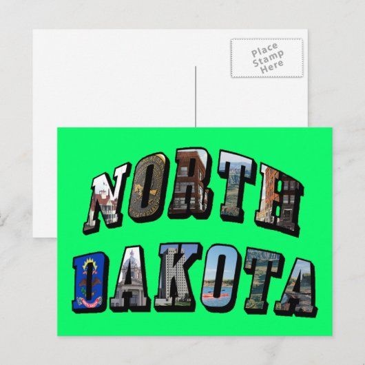 North Dakota Afbeelding Text Briefkaart (Voorkant / Achterkant)