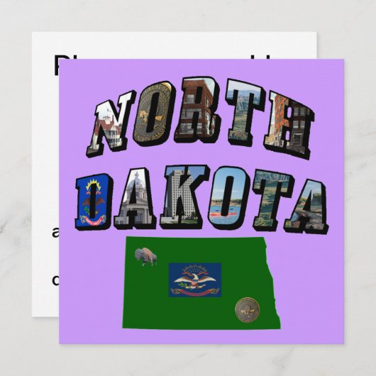 North Dakota Afbeelding Text Kaart (Voorkant / Achterkant)