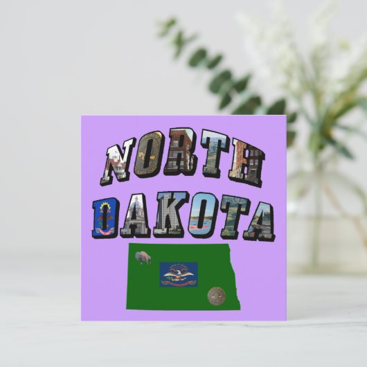 North Dakota Afbeelding Text Kaart (Staand voorkant)