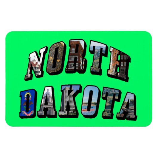 North Dakota Afbeelding Text Magneet (Horizontaal)