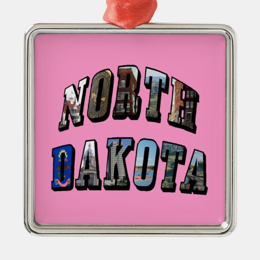 North Dakota Afbeelding Text Metalen Ornament (Voorkant)