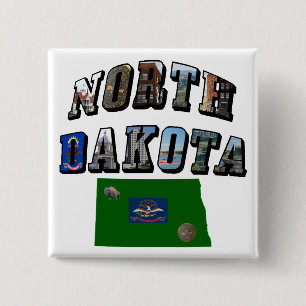 North Dakota Afbeelding Text Vierkante Button 5,1 Cm
