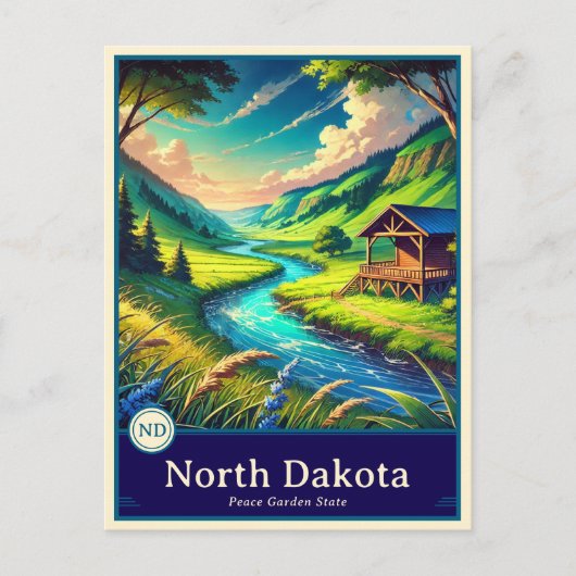 North Dakota | Anime Style Cel Shaded Briefkaart (Voorkant)