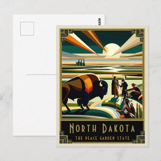 North Dakota | Art. Deco Briefkaart (Voorkant / Achterkant)