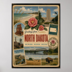 North Dakota Authentieke Vintage Stijl Poster