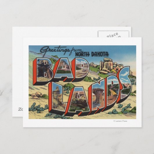 North Dakota - Badlands - Grote lettertjes Briefkaart (Voorkant / Achterkant)
