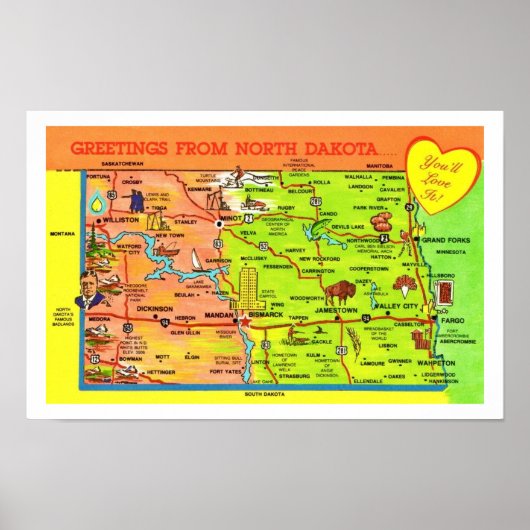  North Dakota Briefkaart Print (Voorkant)