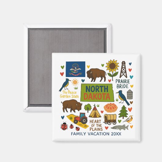 North Dakota Family Trip Keepsake Personalized Magneet (Voorkant / Achterkant)