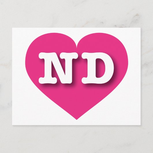 North Dakota Hot Pink Heart - Ik hou van ND Briefkaart (Voorkant)