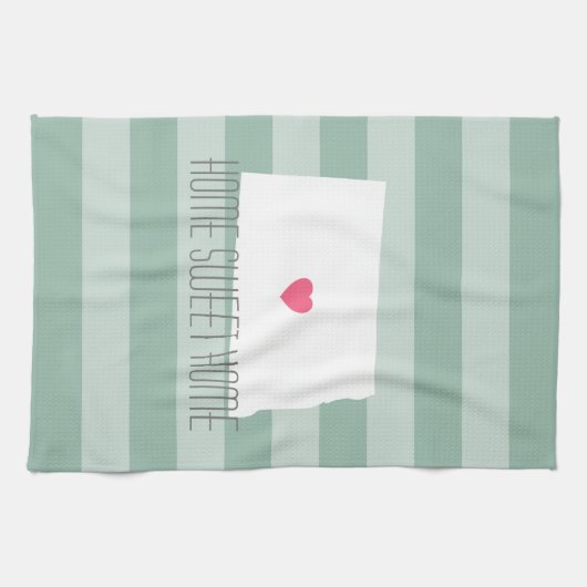 North Dakota Map Home State Love met Custom Heart Theedoek (Horizontaal)