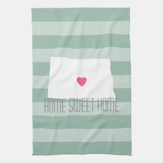 North Dakota Map Home State Love met Custom Heart Theedoek (Verticaal)