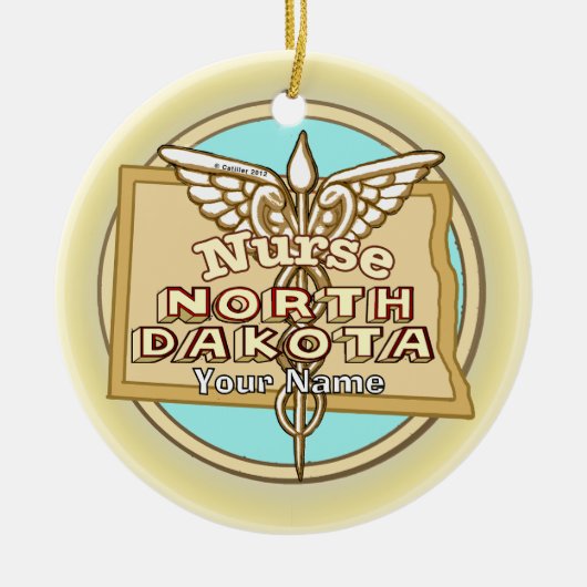 North Dakota Nurse Caduceus  Keramisch Ornament (Voorkant)