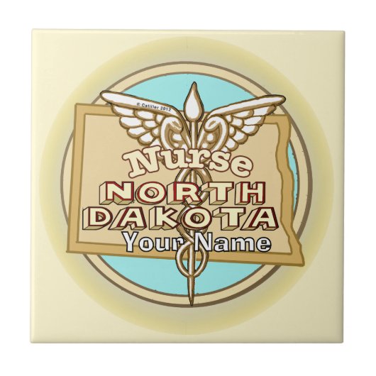 North Dakota Nurse Caduceus Tile Tegeltje (Voorkant)