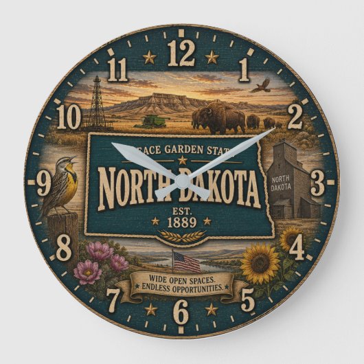 North Dakota Peace Garden State Prairie Rustic  Grote Klok (Voorkant)
