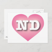 North Dakota Pink Fade Heart - Ik hou van ND Briefkaart (Voorkant / Achterkant)
