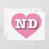 North Dakota Pink Heart - Ik hou van ND Briefkaart (Voorkant / Achterkant)