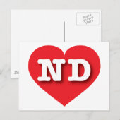 North Dakota Red Heart - Ik hou van ND Briefkaart (Voorkant / Achterkant)