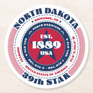 North Dakota rood wit blauw typografie Ronde Kartonnen Onderzetter