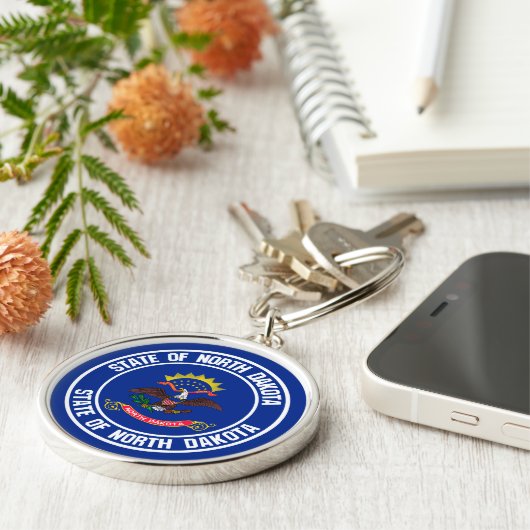 North Dakota Round Emblem Sleutelhanger (Zijkant)