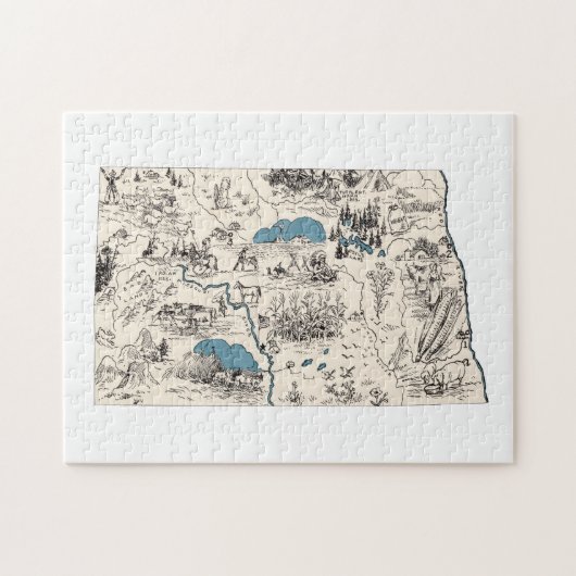 North Dakota Shaped Dakotan  Afbeelding Map Legpuzzel (Horizontaal)