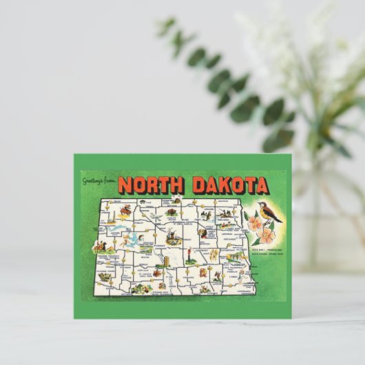 North Dakota State Map Briefkaart (Staand voorkant)