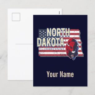 North Dakota State United States Retro Map  Feestdagenkaart