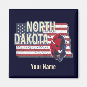 North Dakota State United States Retro Map  Magneet