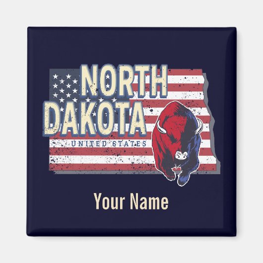 North Dakota State United States Retro Map Magneet (Voorkant)