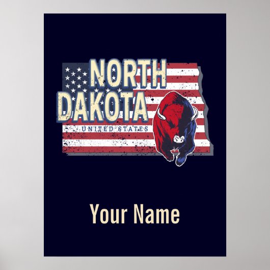 North Dakota State United States Retro Map Poster (Voorkant)