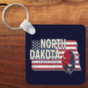 North Dakota State United States Retro Map  Sleutelhanger