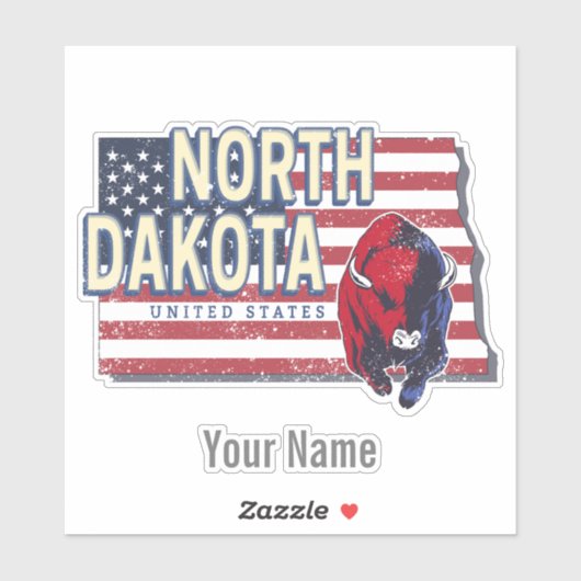 North Dakota State United States Retro Map  Sticker (Vel)